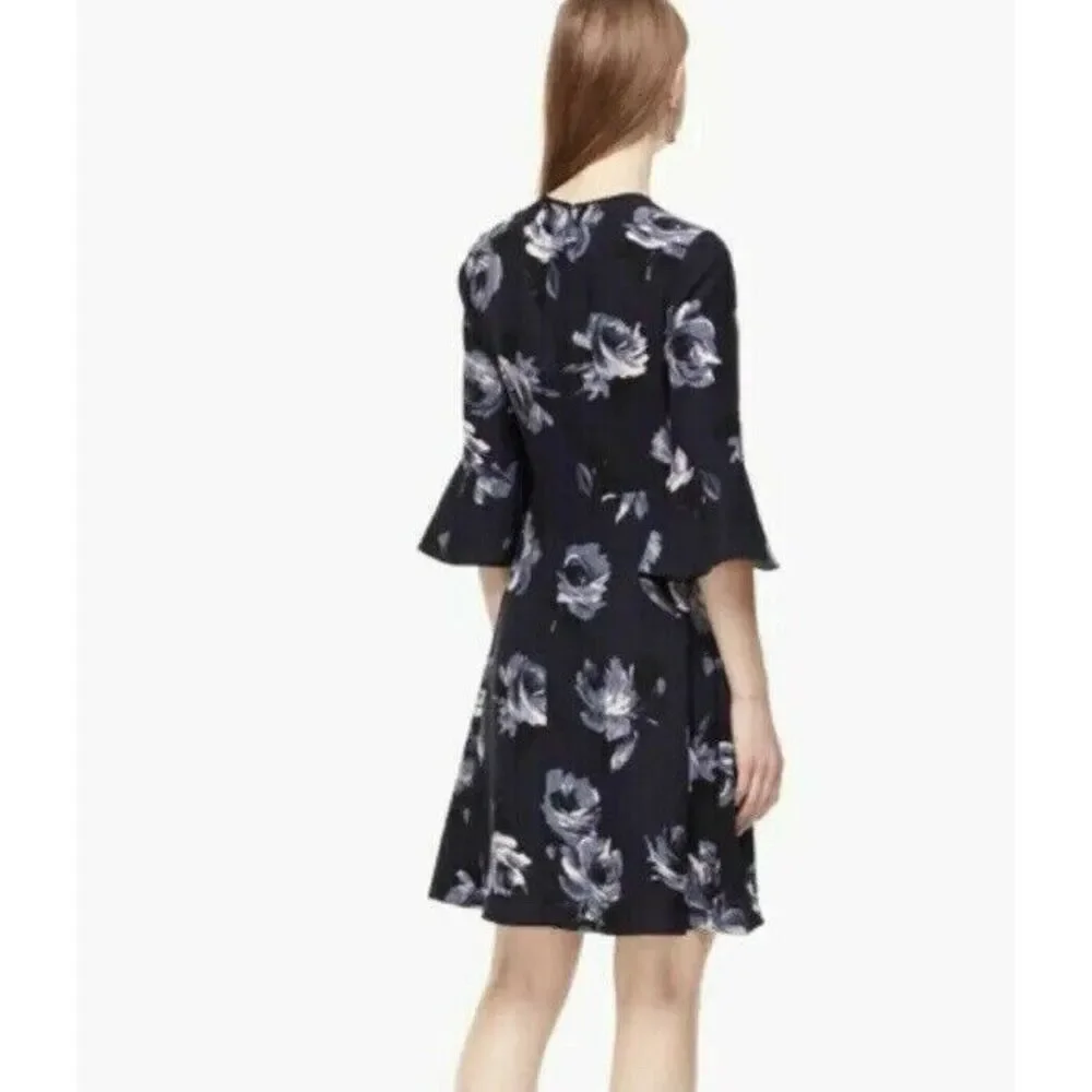 Kate Spade Long Bell Sleeve Stretchy Floral Mini Career Office Dress Size 0 Shor